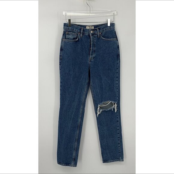 We The Free People Lasso jeans denim blue ripped knee distressed straight leg 26 - Picture 1 of 6